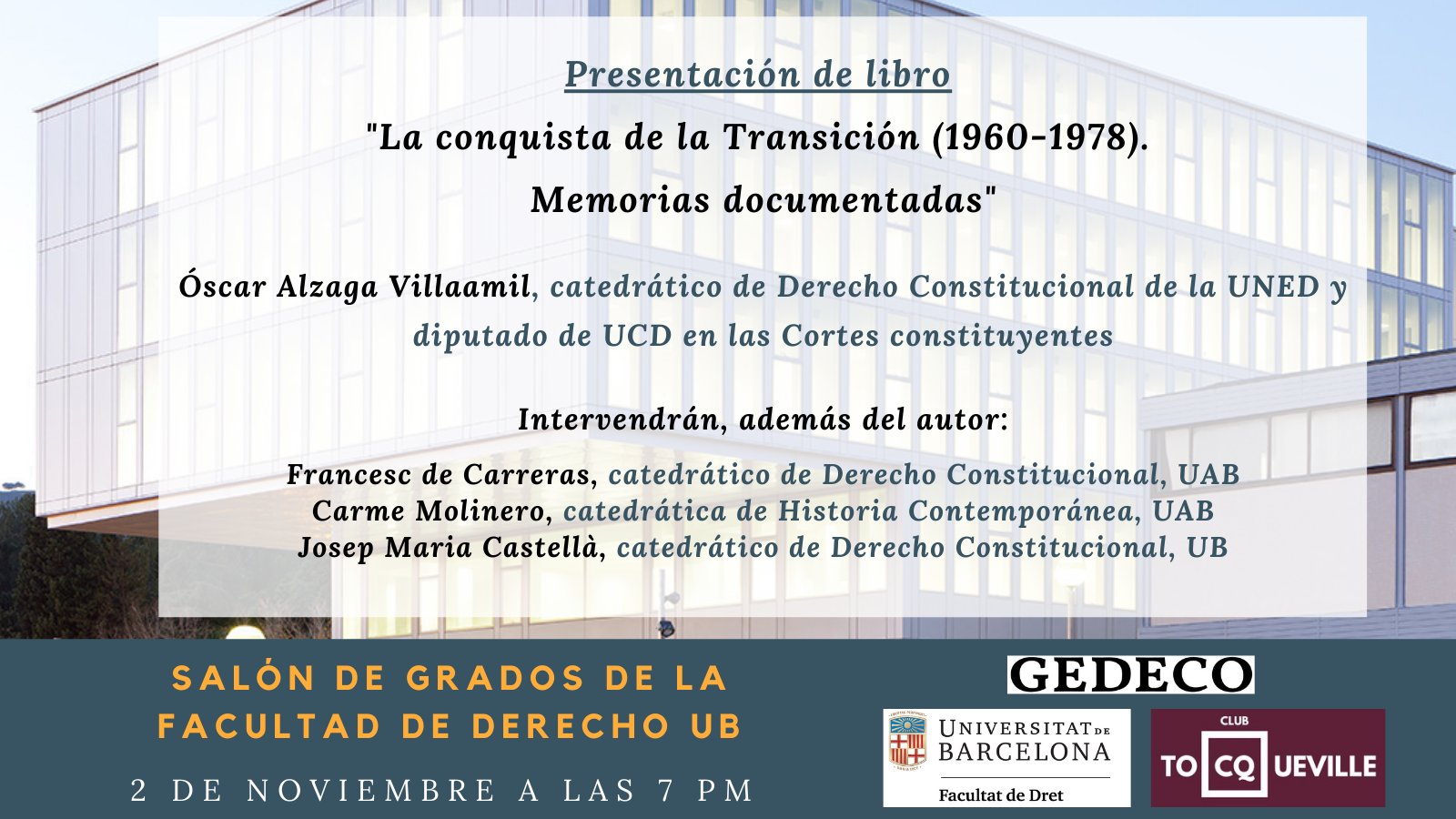 Presentación del libro "La conquista de la Transición (1960-1978). Memorias documentadas" de Óscar Alzaga 